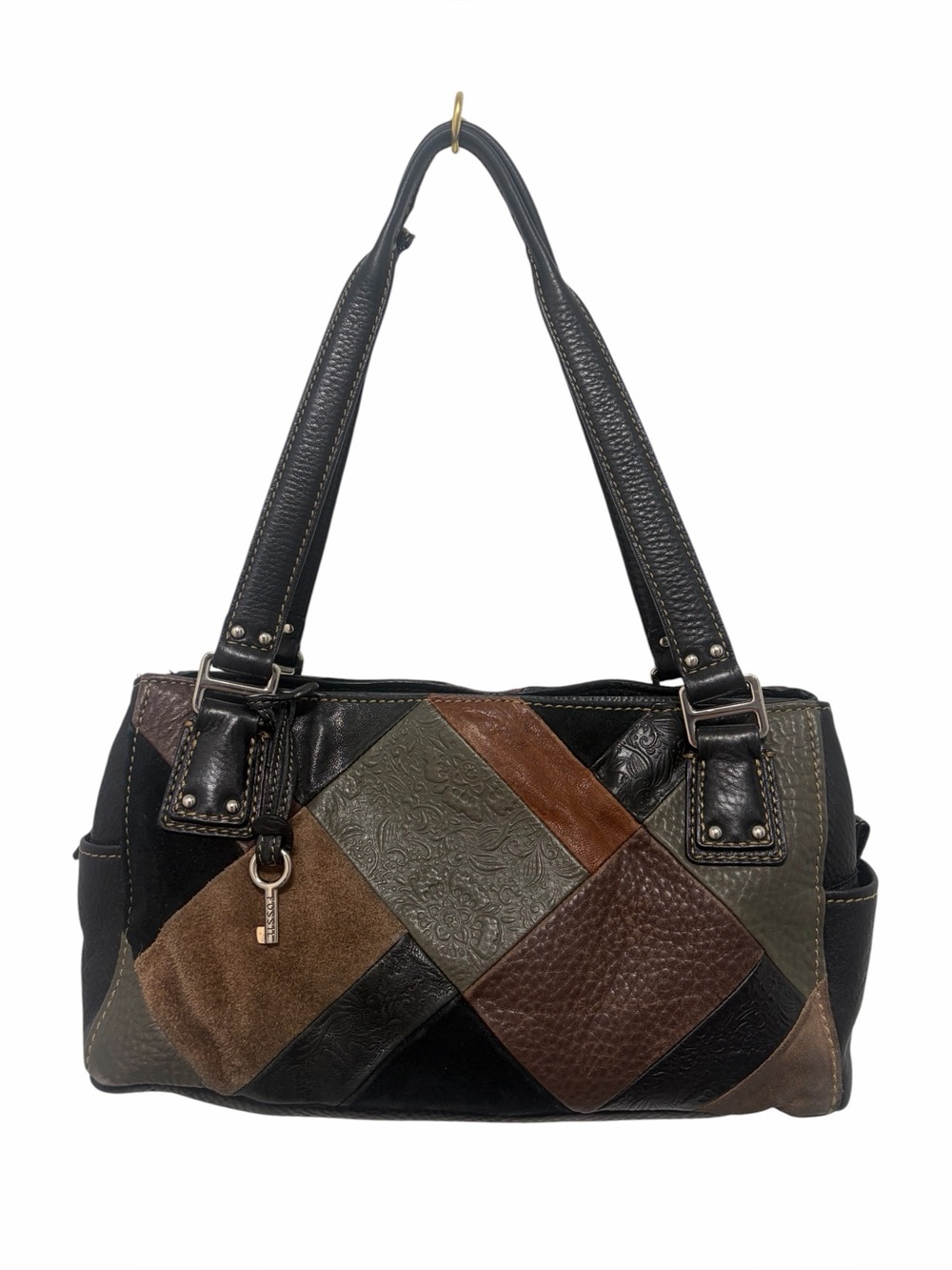 Fossil Vintage Leather Suede Earth-tone Patchwork Boho Shoulder Bag